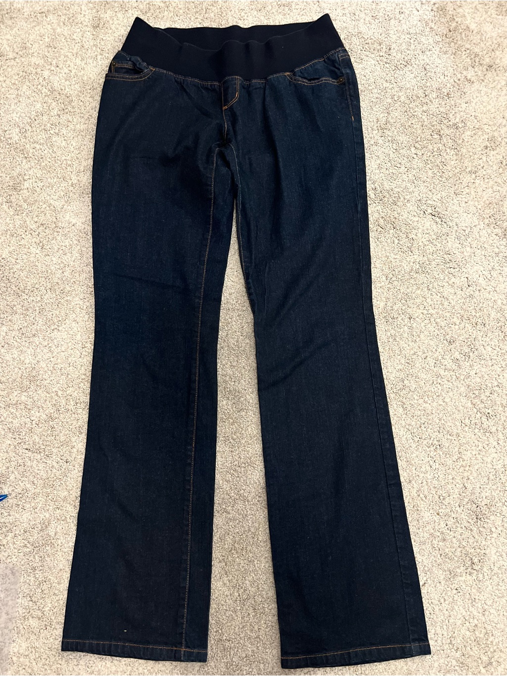 Liz Lange Maternity Pull Ondark Wash Denim Jeans Stretch Waistband Pockets 6